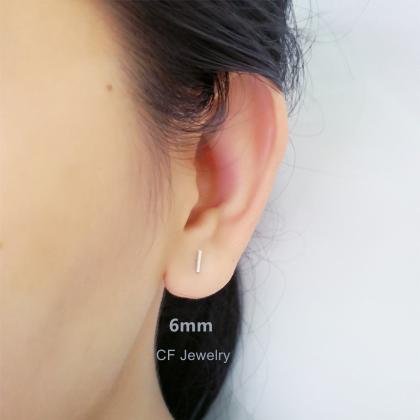 6mm Thin Bar Stud Earrings Silver Bar Earrings..
