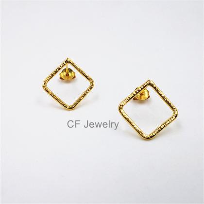 Diamond Shaped Studs Gold Square Shape Earrings..