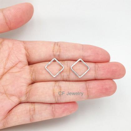 Diamond Shaped Studs Gold Square Shape Earrings..