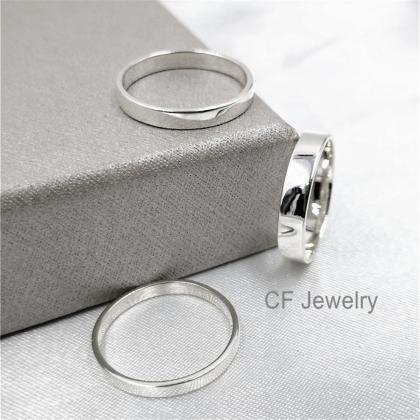 Silver Flat Engagement Ring Sterlin..