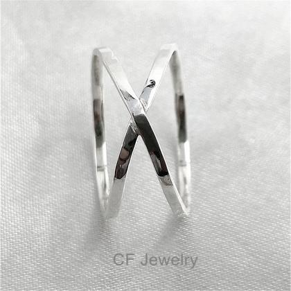 X Ring Sterling Silver Criss Cross ..