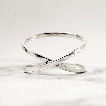 X Ring Sterling Silver Criss Cross ..