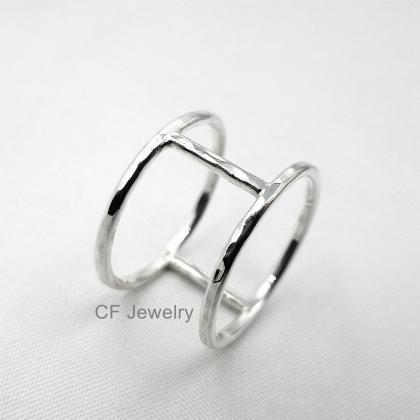 1.3mm Silver Cage Ring Gold Double Bar Ring Silver..
