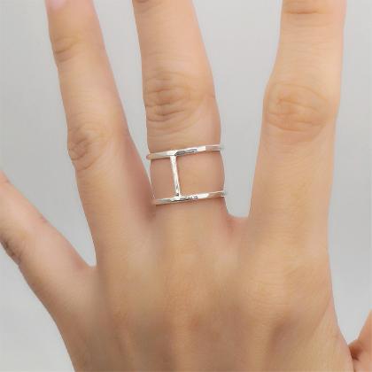 Double Bar Ring Sterling Silver Cage Ring Double..