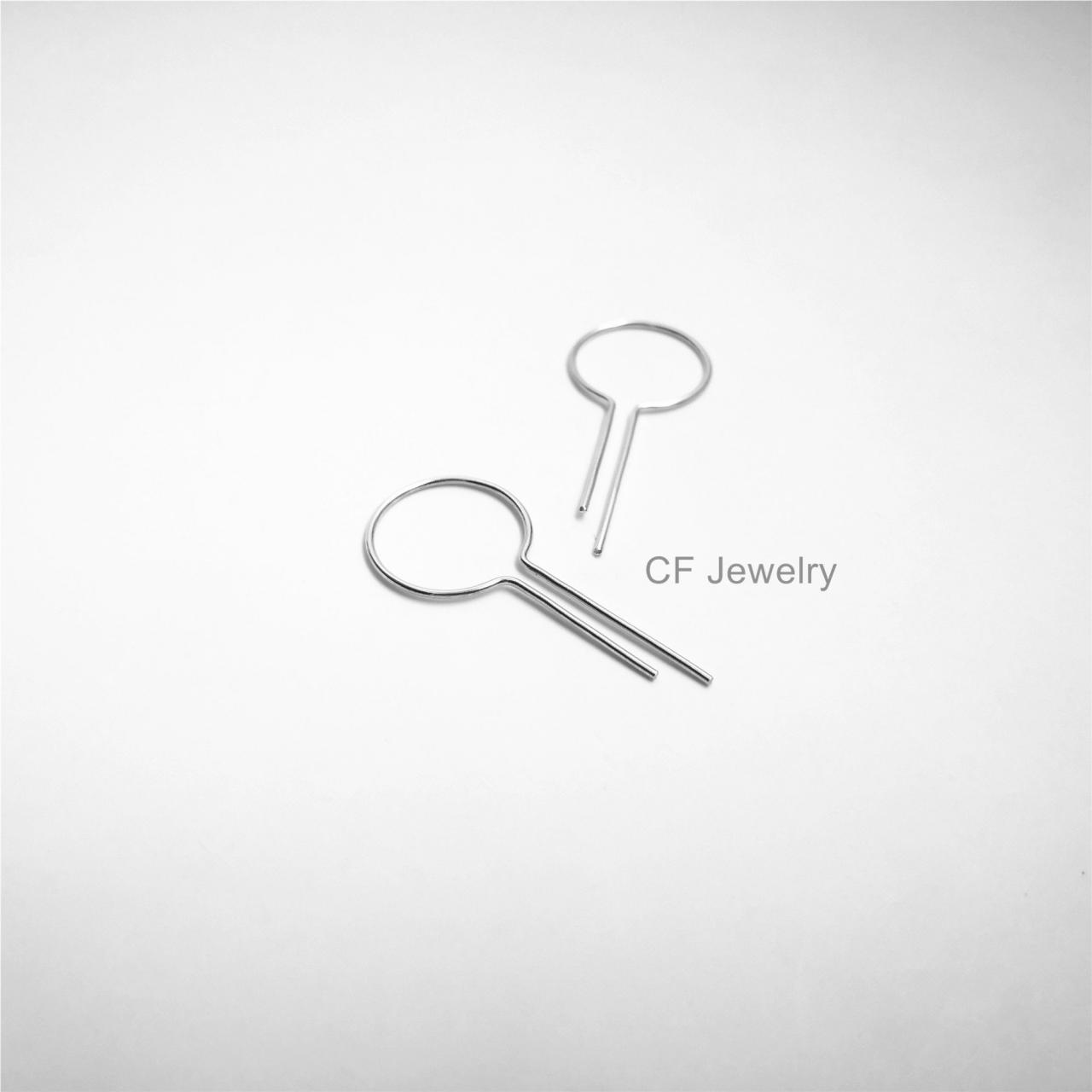 Circle Threader Earrings, Open Hoop Earrings, Minimalist Threader Earrings / Gold, Silver Or Rose Gold/ Wire Hoops, Simple Dangle Earrings
