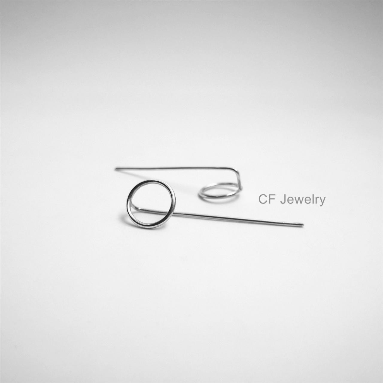 Circle Earrings, Circle Threader Earrings, Minimalist Threader Earrings, Open Circle Earrings, Geometric Earrings, Long Dangle Earrings