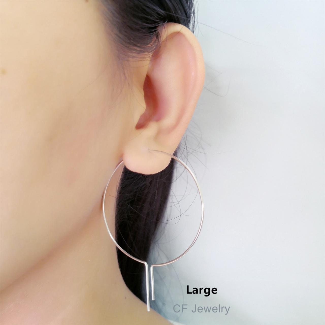 Open Hoop Earrings, Wire Hoop Earrings, Large Hoop Earrings, Silver Threader Earrings/gold Or Rose Gold/ Dainty Hoops, Minimalist Threaders