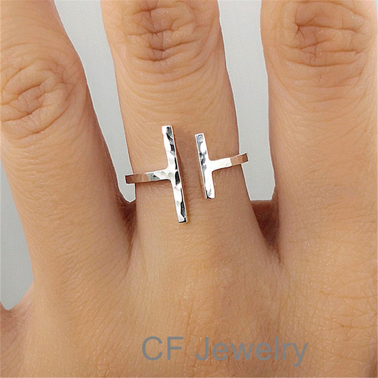 Sterling Silver Parallel Bar Ring Double Bar Ring Vertical Bar Ring ...