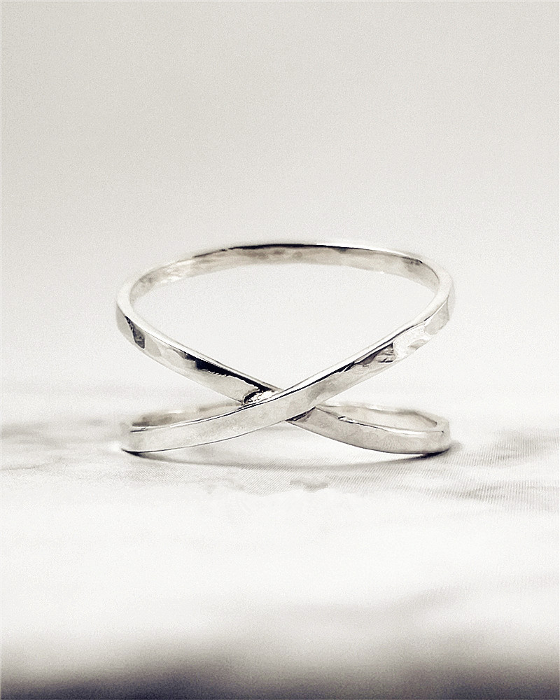 X Ring Sterling Silver Criss Cross Ring Double Band Ring Crossover Ring Double Bar Ring Thumb Ring For Women Overlapping Rings Wrap Around Rings