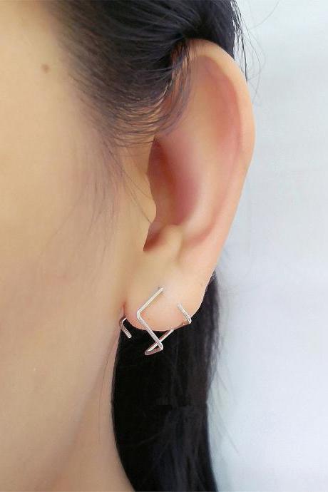 Cube Earrings Silver Geometric Cube Earrings Cube Huggie Earrings 3D Cube Earrings Cube Wire Earrings Cube Drop Earrings Square Earrings Line Earrings 