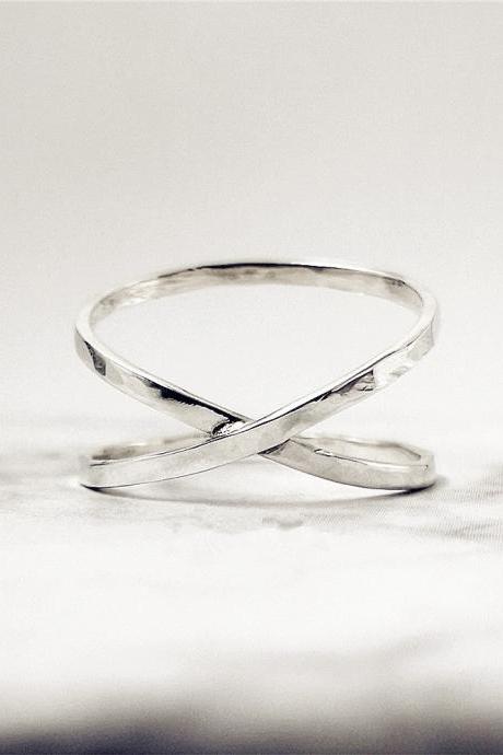 X Ring Sterling Silver Criss Cross Ring Double Band Ring Crossover Ring Double Bar Ring Thumb Ring For Women Overlapping Rings Wrap Around Rings Wrap Rings