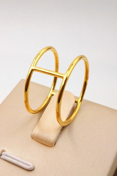 Double Bar Ring Gold Or Rose Gold Cage Ring Double Band Ring Statement Ring Bar Jewelry Modern Rings Geometric Rings