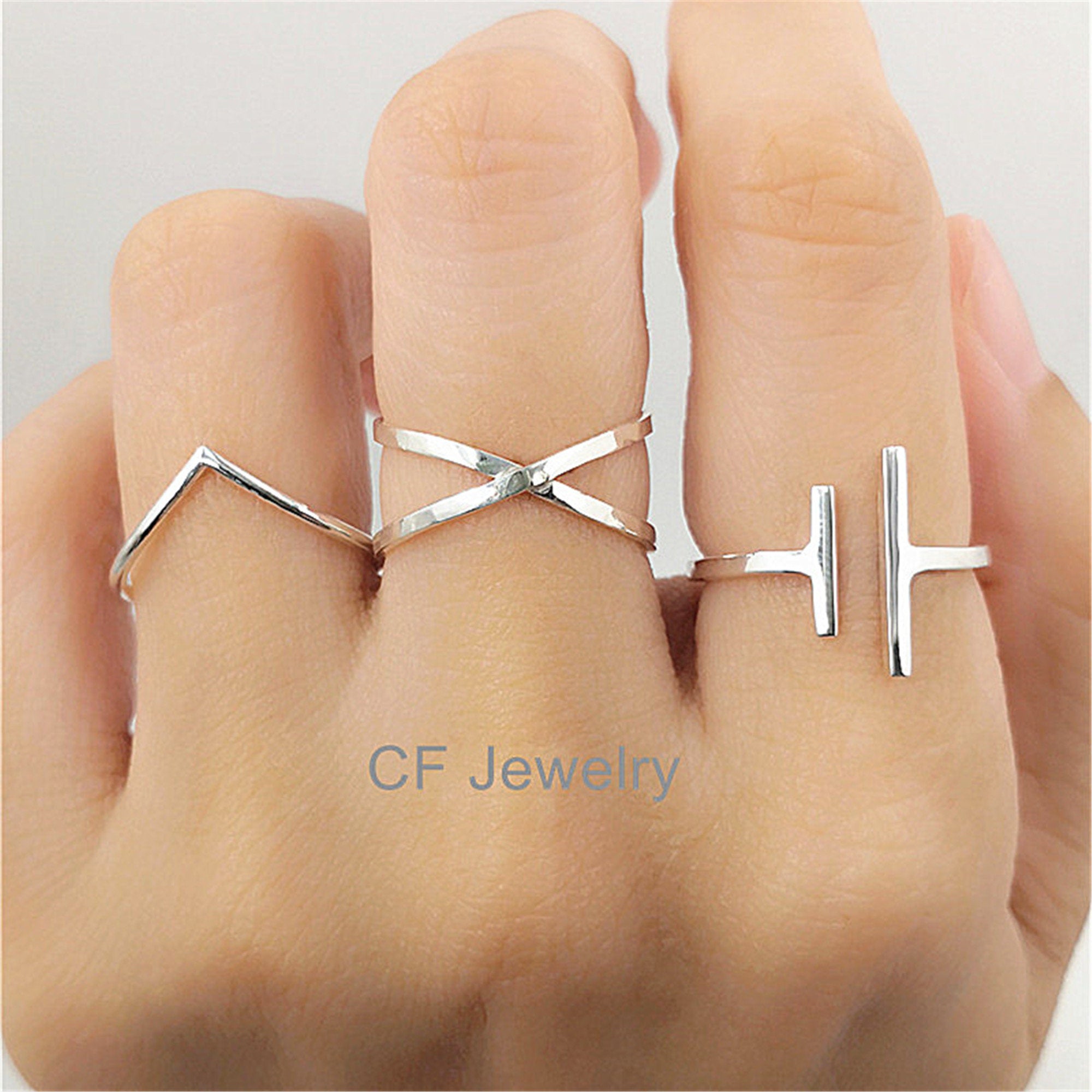 Sterling Silver Parallel Bar Ring Double Bar Ring Vertical Bar Ring